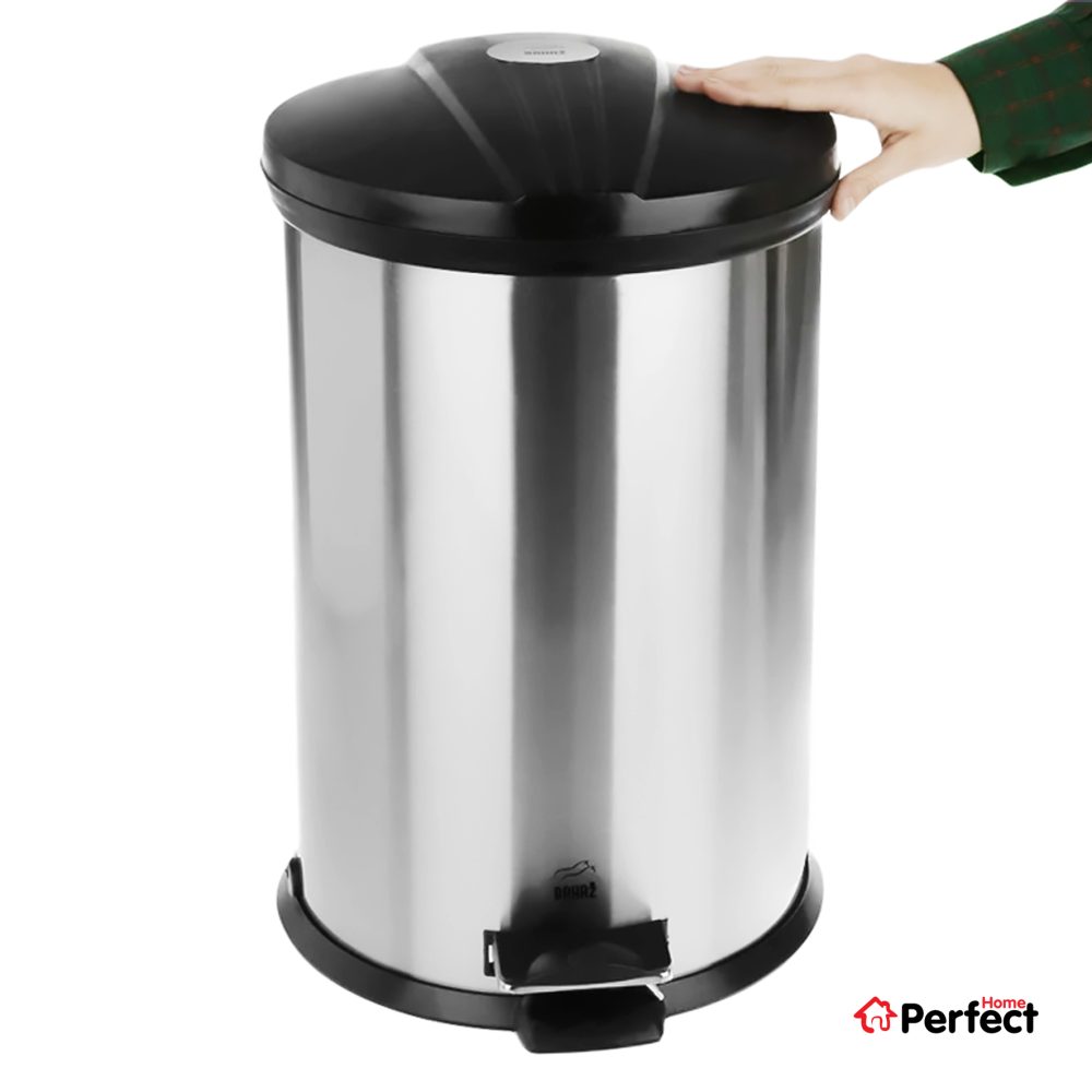 سطل زباله پدالی استیل درب مشکی بهازکالا مدل 16160028 (20 لیتر)